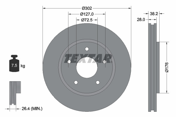 Disc frana punte fata (92181503 TEXTAR) CHRYSLER,DODGE,FIAT,VW