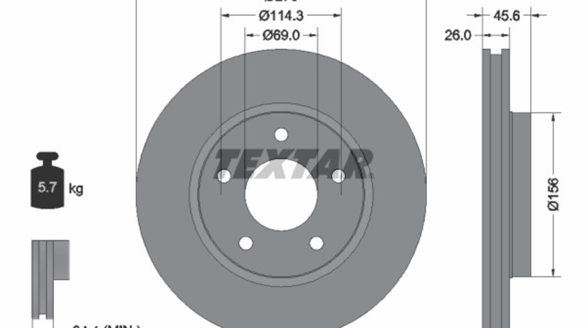 Disc frana punte fata (92197403 TEXTAR) DODGE,MITSUBISHI,MITSUBISHI (BBDC),MITSUBISHI (SOUEAST),PROTON