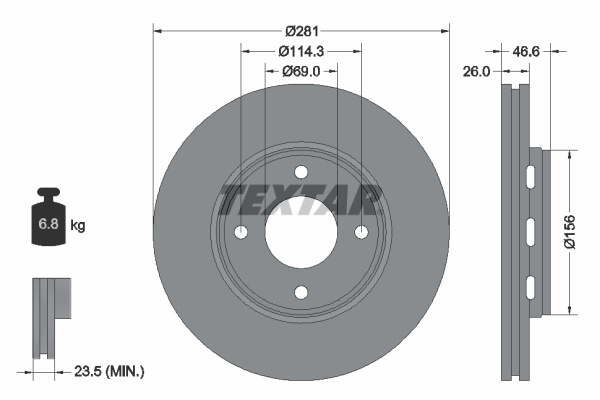 Disc frana punte fata (92204400 TEXTAR) MITSUBISHI,SMART