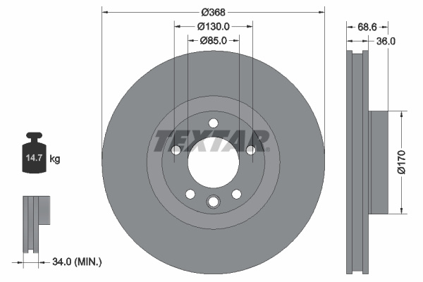 Disc frana punte fata (92213603 TEXTAR) PORSCHE,VW