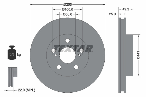 Disc frana punte fata (92225003 TEXTAR) DAIHATSU,LEXUS,TOYOTA,TOYOTA (FAW)