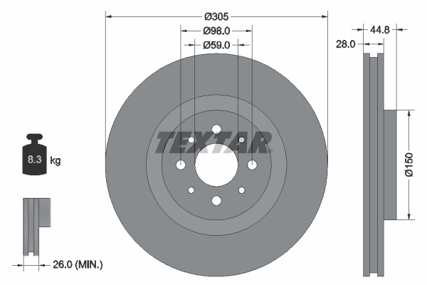 Disc frana punte fata (92228503 TEXTAR) ALFA ROMEO