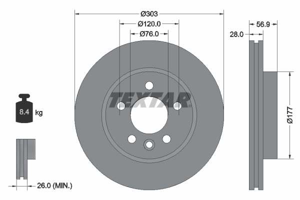 Disc frana punte fata (92228903 TEXTAR) VW