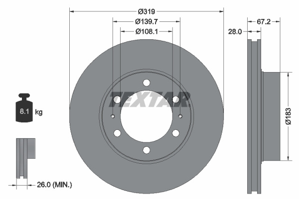 Disc frana punte fata (92230403 TEXTAR) CHANGAN,FOTON,JAC,TOYOTA