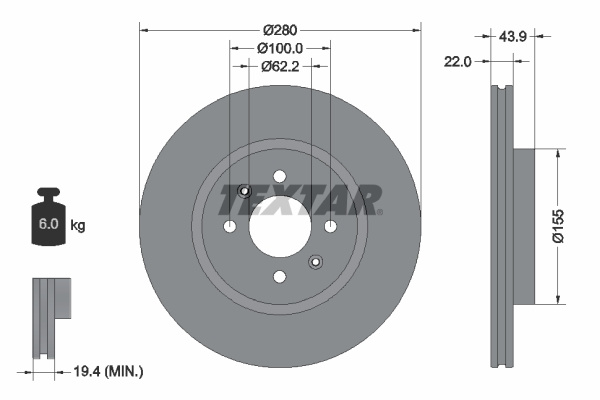 Disc frana punte fata (92239303 TEXTAR) KIA
