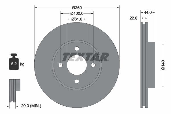 Disc frana punte fata (92239903 TEXTAR) DATSUN,NISSAN,RENAULT