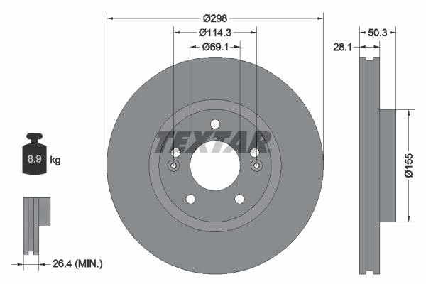 Disc frana punte fata (92253603 TEXTAR) HAWTAI,HYUNDAI,INOKOM