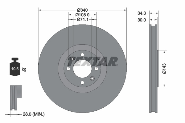 Disc frana punte fata (92256903 TEXTAR) Citroen,DS,DS (CAPSA),PEUGEOT