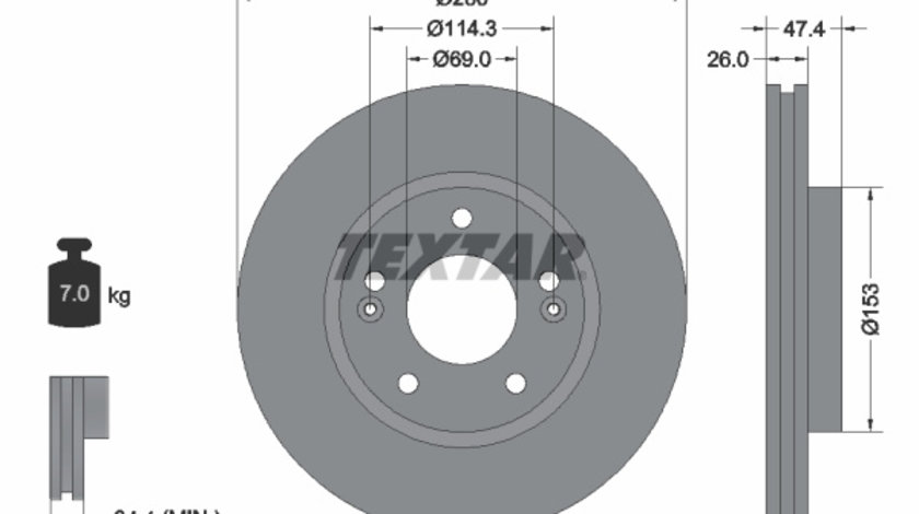 Disc frana punte fata (92271403 TEXTAR) HYUNDAI,HYUNDAI (BEIJING),KIA,KIA (DYK),NAZA