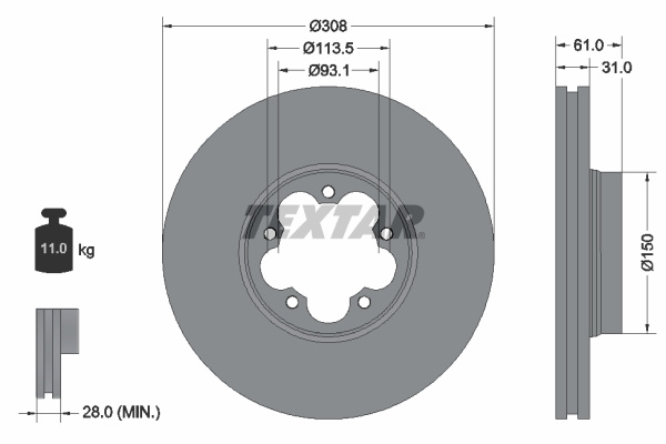 Disc frana punte fata (92274303 TEXTAR) FORD,FORD AUSTRALIA