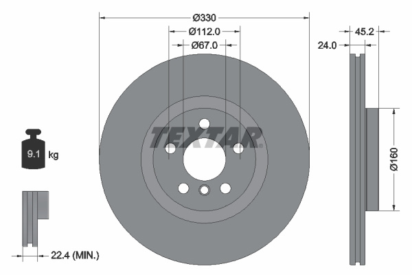 Disc frana punte fata (92274403 TEXTAR) BMW,BMW (BRILLIANCE),MINI,ZINORO