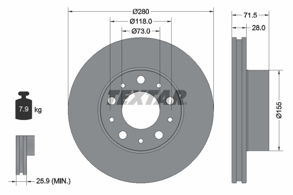 Disc frana punte fata (92275003 TEXTAR) Citroen,FIAT,OPEL,PEUGEOT,VAUXHALL