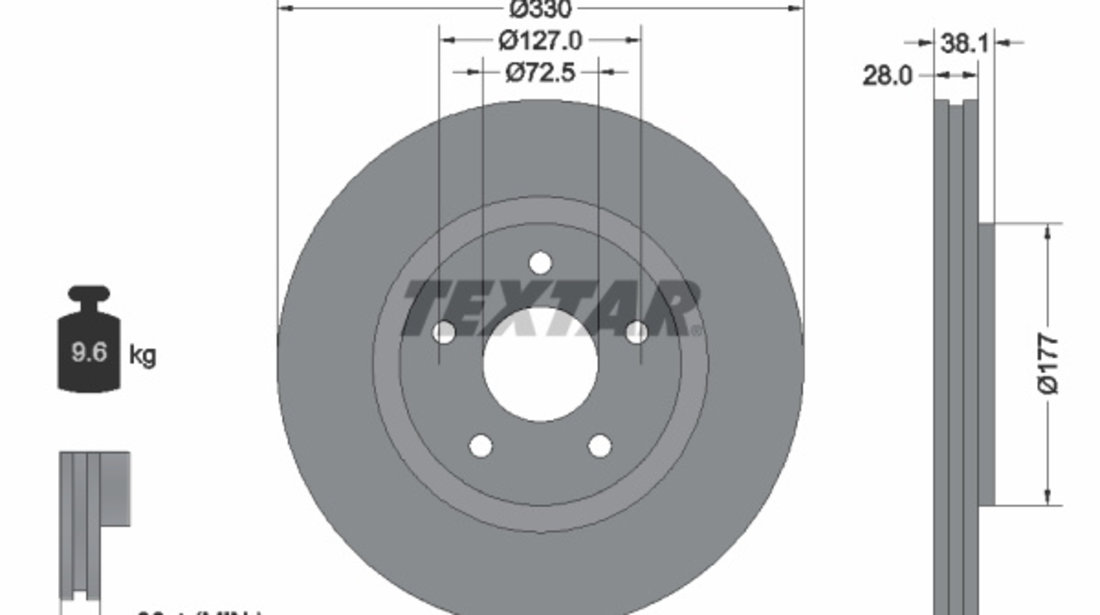 Disc frana punte fata (92278903 TEXTAR) CHRYSLER,DODGE,FIAT,LANCIA,VW