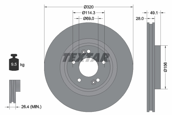 Disc frana punte fata (92281803 TEXTAR) HYUNDAI,INOKOM,KIA