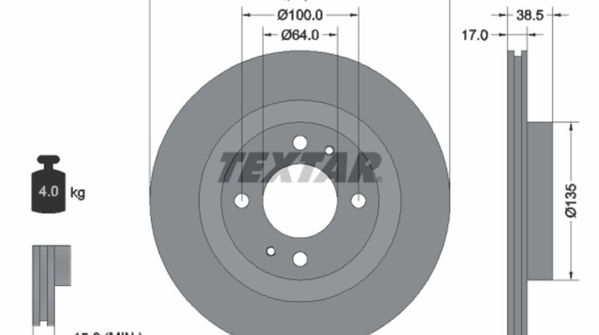 Disc frana punte fata (92282503 TEXTAR) Citroen,MITSUBISHI,PEUGEOT