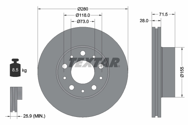 Disc frana punte fata (92286103 TEXTAR) Citroen,FIAT,OPEL,PEUGEOT,VAUXHALL