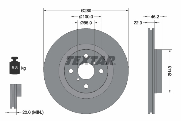 Disc frana punte fata (92287603 TEXTAR) TOYOTA
