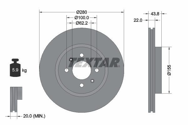 Disc frana punte fata (92288303 TEXTAR) HYUNDAI,KIA