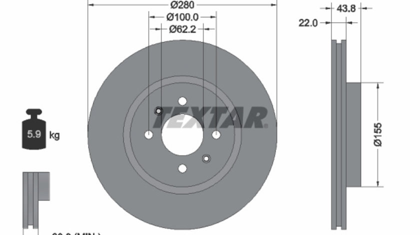 Disc frana punte fata (92288303 TEXTAR) HYUNDAI,KIA