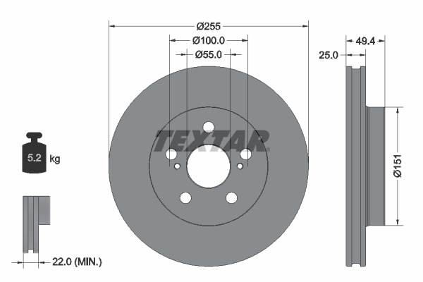 Disc frana punte fata (92301703 TEXTAR) TOYOTA