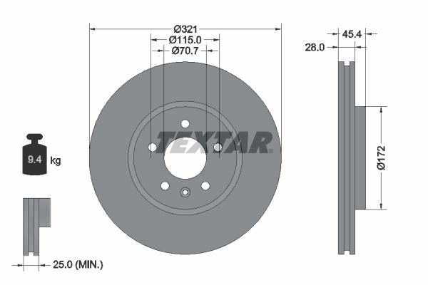 Disc frana punte fata (92305505 TEXTAR) BUICK (SGM),HOLDEN,OPEL,VAUXHALL