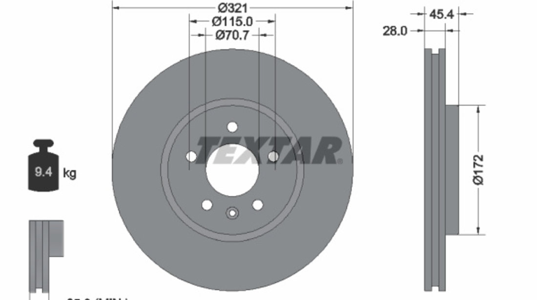 Disc frana punte fata (92305505 TEXTAR) BUICK (SGM),HOLDEN,OPEL,VAUXHALL