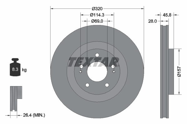 Disc frana punte fata (92306503 TEXTAR) MITSUBISHI,MITSUBISHI (GAC)