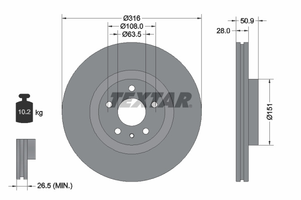 Disc frana punte fata (92309603 TEXTAR) FORD,LINCOLN