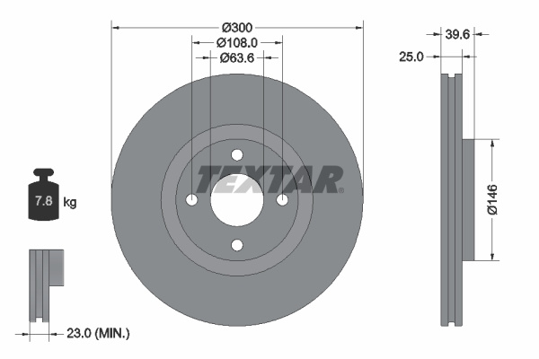 Disc frana punte fata (92315503 TEXTAR) FORD,FORD AUSTRALIA