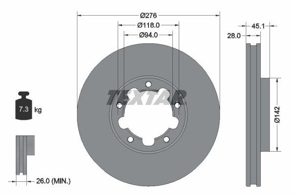 Disc frana punte fata (92324003 TEXTAR) NISSAN,RENAULT TRUCKS