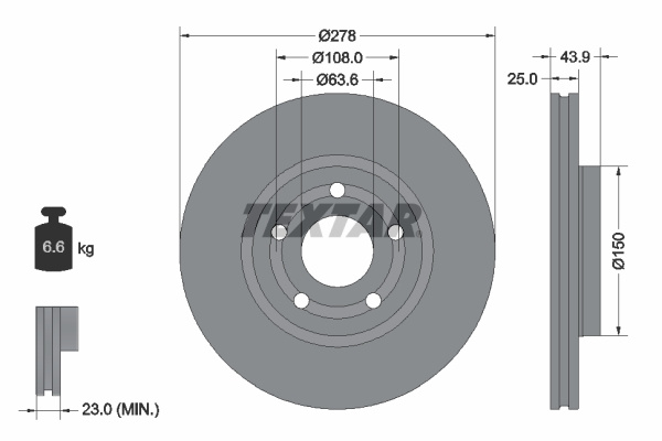 Disc frana punte fata (92327503 TEXTAR) FORD,FORD AUSTRALIA