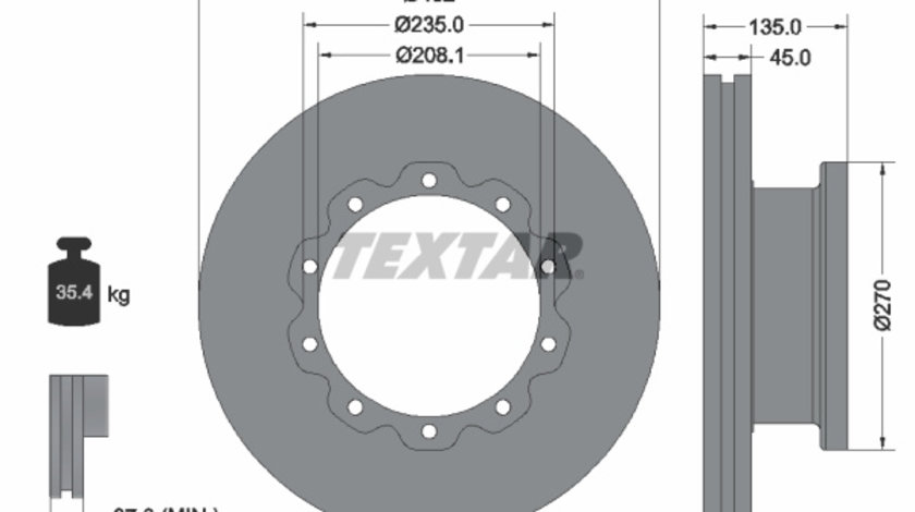 Disc frana punte fata (93087000 TEXTAR) ERF,MAN