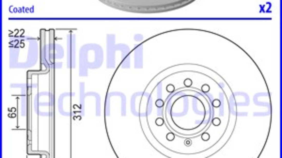 Disc frana punte fata (BG3953C DELPHI) AUDI,AUDI (FAW),CUPRA,MAZDA (CHANGAN),SEAT,SKODA,SKODA (SVW),VW,VW (FAW),VW (SVW)