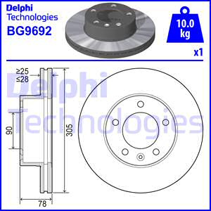 Disc frana punte fata (BG9692 DELPHI) NISSAN,OPEL,PEUGEOT,RENAULT,VAUXHALL
