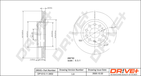 Disc frana punte fata (DP1010110852 DRIVE) AUDI,SEAT,SKODA,VW