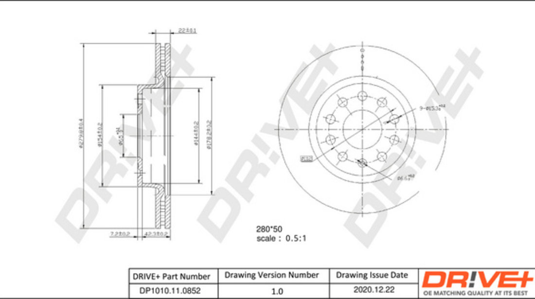 Disc frana punte fata (DP1010110852 DRIVE) AUDI,SEAT,SKODA,VW