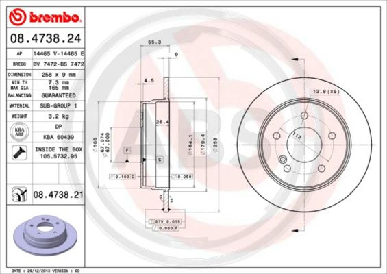 Disc frana puntea spate (08473821 ABS) MERCEDES-BENZ