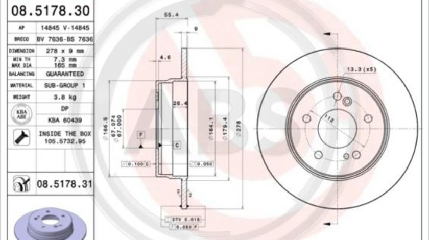 Disc frana puntea spate (08517831 ABS) CHRYSLER,MERCEDES-BENZ