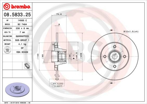 Disc frana puntea spate (08583320 ABS) RENAULT