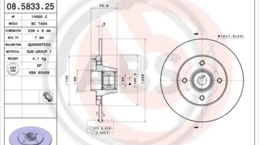 Disc frana puntea spate (08583320 ABS) RENAULT