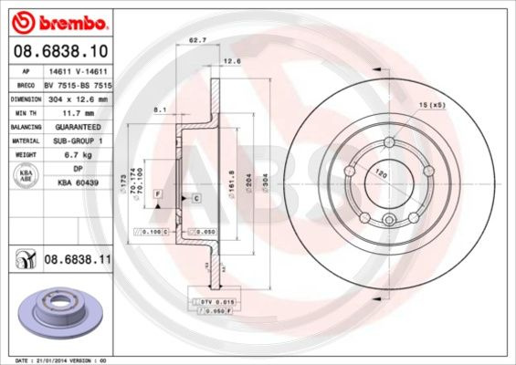 Disc frana puntea spate (08683811 ABS) LAND ROVER