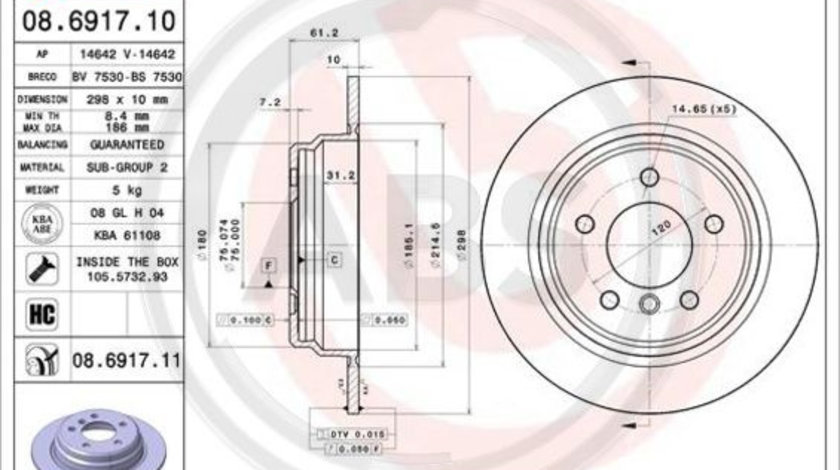 Disc frana puntea spate (08691711 ABS) BMW