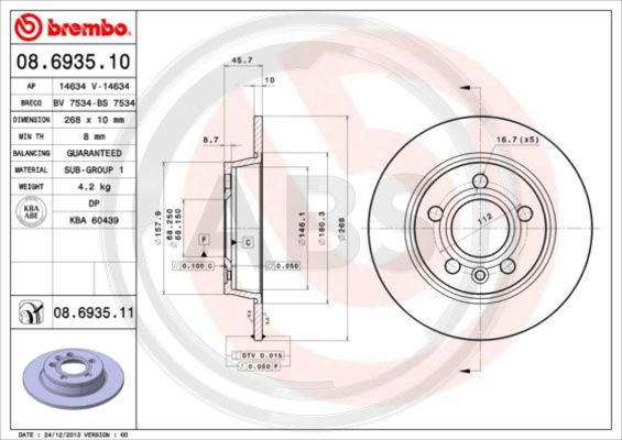 Disc frana puntea spate (08693511 ABS) FORD,SEAT,VW