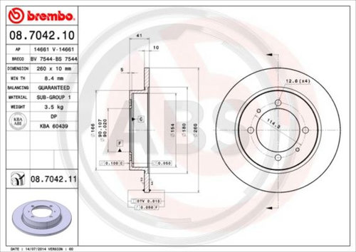 Disc frana puntea spate (08704211 ABS) MITSUBISHI,PROTON,VOLVO
