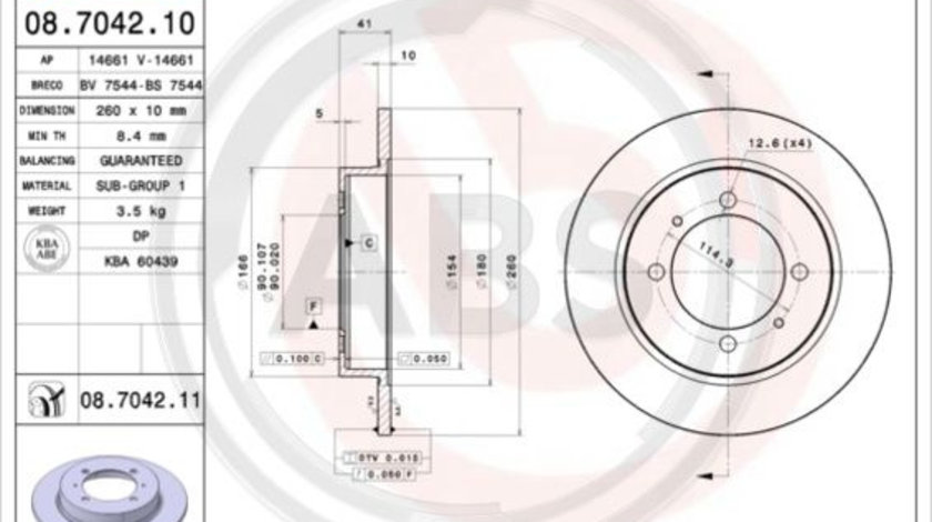 Disc frana puntea spate (08704211 ABS) MITSUBISHI,PROTON,VOLVO