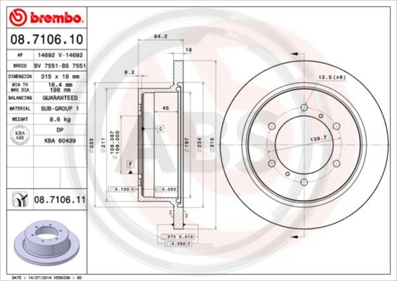 Disc frana puntea spate (08710611 ABS) MITSUBISHI,MITSUBISHI (BJC)