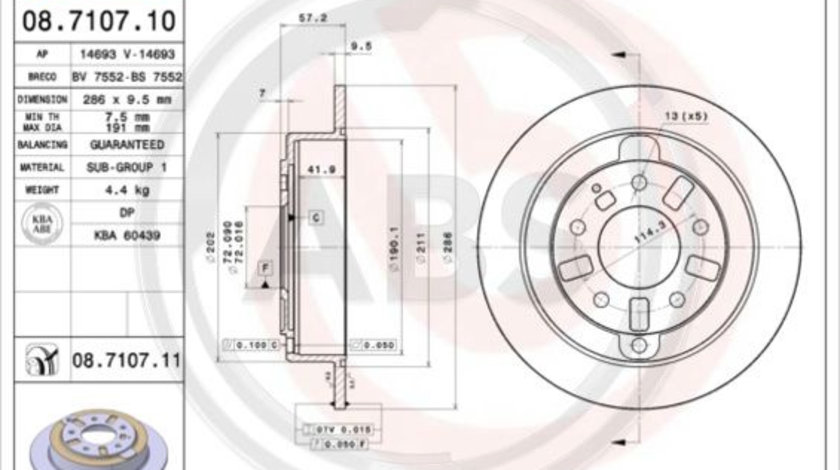 Disc frana puntea spate (08710710 ABS) MAZDA