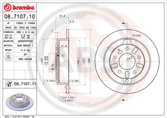 Disc frana puntea spate (08710711 ABS) MAZDA