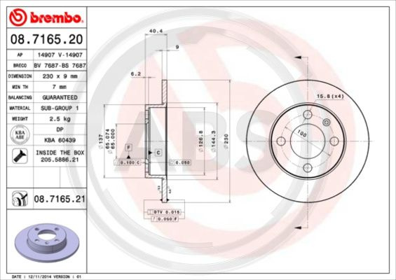 Disc frana puntea spate (08716521 ABS) SEAT,VW