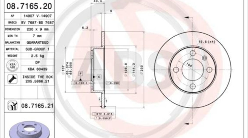 Disc frana puntea spate (08716521 ABS) SEAT,VW